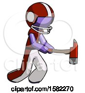 Purple Football Player Man With Ax Hitting Striking Or Chopping
