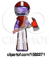 Poster, Art Print Of Purple Football Player Man Holding Red Fire Fighters Ax