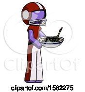 Purple Football Player Man Holding Noodles Offering To Viewer