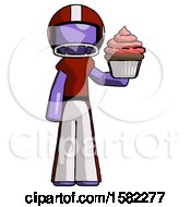 Poster, Art Print Of Purple Football Player Man Presenting Pink Cupcake To Viewer