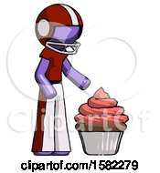 Poster, Art Print Of Purple Football Player Man With Giant Cupcake Dessert