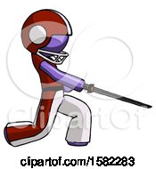 Poster, Art Print Of Purple Football Player Man With Ninja Sword Katana Slicing Or Striking Something