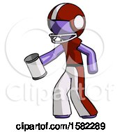 Purple Football Player Man Begger Holding Can Begging Or Asking For Charity Facing Left