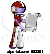 Poster, Art Print Of Purple Football Player Man Holding Blueprints Or Scroll