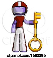 Poster, Art Print Of Purple Football Player Man Holding Key Made Of Gold