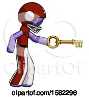 Poster, Art Print Of Purple Football Player Man With Big Key Of Gold Opening Something
