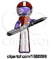 Poster, Art Print Of Purple Football Player Man Posing Confidently With Giant Pen