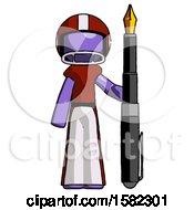 Poster, Art Print Of Purple Football Player Man Holding Giant Calligraphy Pen