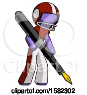 Poster, Art Print Of Purple Football Player Man Drawing Or Writing With Large Calligraphy Pen
