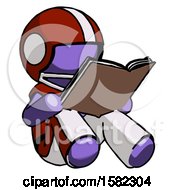 Poster, Art Print Of Purple Football Player Man Reading Book While Sitting Down