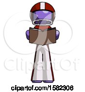 Poster, Art Print Of Purple Football Player Man Reading Book While Standing Up Facing Viewer