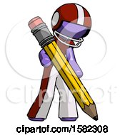 Poster, Art Print Of Purple Football Player Man Writing With Large Pencil