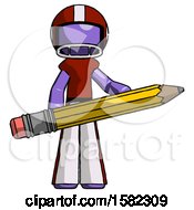 Poster, Art Print Of Purple Football Player Man Writer Or Blogger Holding Large Pencil