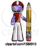 Poster, Art Print Of Purple Football Player Man With Large Pencil Standing Ready To Write