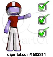 Poster, Art Print Of Purple Football Player Man Standing By List Of Checkmarks