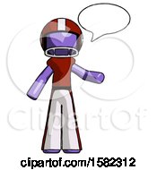 Poster, Art Print Of Purple Football Player Man With Word Bubble Talking Chat Icon