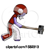 Poster, Art Print Of Purple Football Player Man Hitting With Sledgehammer Or Smashing Something