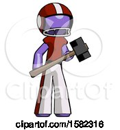 Poster, Art Print Of Purple Football Player Man With Sledgehammer Standing Ready To Work Or Defend