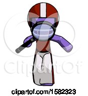 Poster, Art Print Of Purple Football Player Man Looking Down Through Magnifying Glass