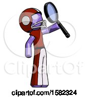 Poster, Art Print Of Purple Football Player Man Inspecting With Large Magnifying Glass Facing Up