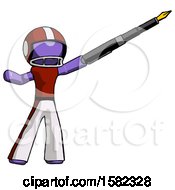 Poster, Art Print Of Purple Football Player Man Pen Is Mightier Than The Sword Calligraphy Pose