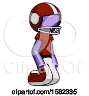 Poster, Art Print Of Purple Football Player Man Kneeling Angle View Right