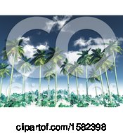 Clipart Of A 3d Cloudy Sky With Foliage And Palm Trees Royalty Free Illustration