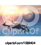 Clipart Of A 3d Drone Over A Still Bay At Sunrise Or Sunset Royalty Free Illustration by KJ Pargeter