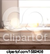 Poster, Art Print Of 3d Wood Counter In A Blurred Kitchen