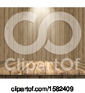 Poster, Art Print Of 3d Wood Surface And Wall With Light Shining Down