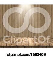 Clipart Of A 3d Wood Surface And Wall With Light Shining Down Royalty Free Illustration