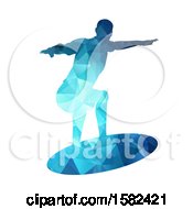 Clipart Of A Blue Low Poly Geometric Surfer On A White Background Royalty Free Vector Illustration by KJ Pargeter