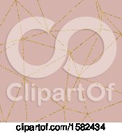 Poster, Art Print Of Pink Background With Gold Geometric Glitter Lines