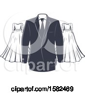 Poster, Art Print Of Vintage Wedding Gown And Tuxedo Design