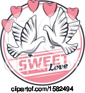 Clipart Of Retro Wedding Doves And Heart Balloons Royalty Free Vector Illustration