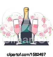 Poster, Art Print Of Retro Bottle And Glasses Of Pink Champagne