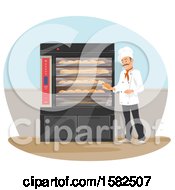 Poster, Art Print Of Male Chef Baker Holding Bread By An Oven