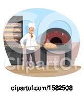 Poster, Art Print Of Male Chef Cooking Wood Fired Brick Oven Pizza