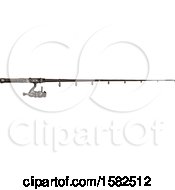 Clipart Of A Sketched Fishing Pole Royalty Free Vector Illustration