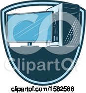 Clipart Of A Desktop Computer Shield Royalty Free Vector Illustration