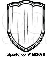 Clipart Of A Retro Black And White Wooden Shield Royalty Free Vector Illustration