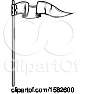Clipart Of A Black And White Pennant Flag Royalty Free Vector Illustration