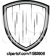 Clipart Of A Retro Black And White Wooden Shield Royalty Free Vector Illustration