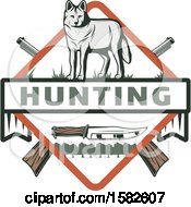 Clipart Of A Wolf In A Shield With Crossed Hunting Rifles And A Knife Royalty Free Vector Illustration by Vector Tradition SM