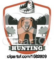 Clipart Of A Roaring Bear In A Shield With A Trap Royalty Free Vector Illustration by Vector Tradition SM