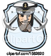 Poster, Art Print Of Sea Captain Smoking A Pipe Over Crossed Anchors In A Shield