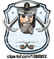 Poster, Art Print Of Sea Captain Smoking A Pipe Over Crossed Anchors In A Shield