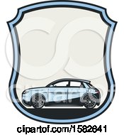 Poster, Art Print Of Blue Hybrid Car In A Shield