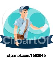 Clipart Of A Mail Man Over A Banner Royalty Free Vector Illustration