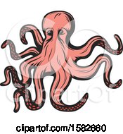 Clipart Of A Retro Pink Octopus Royalty Free Vector Illustration